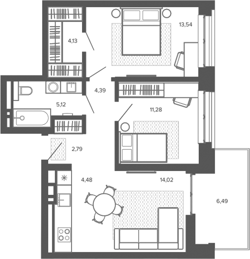 Планировка 3е-к.кв 59.75 м² в ЖК «Меланж. Барнаул»