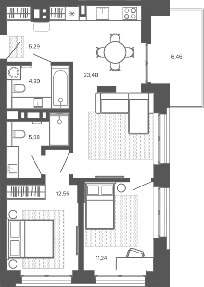 Планировка 3е-к.кв 62.55 м² в ЖК «Меланж. Барнаул»
