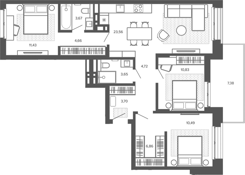 Планировка 4е-к.кв 83.56 м² в ЖК «Меланж. Барнаул»