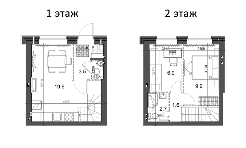 Планировка таунхаус 46.09 м² в ЖК «Коттеджный поселок Березки Элитный»