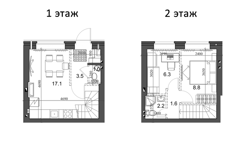 Планировка таунхаус 41.30 м² в ЖК «Коттеджный поселок Березки Элитный»