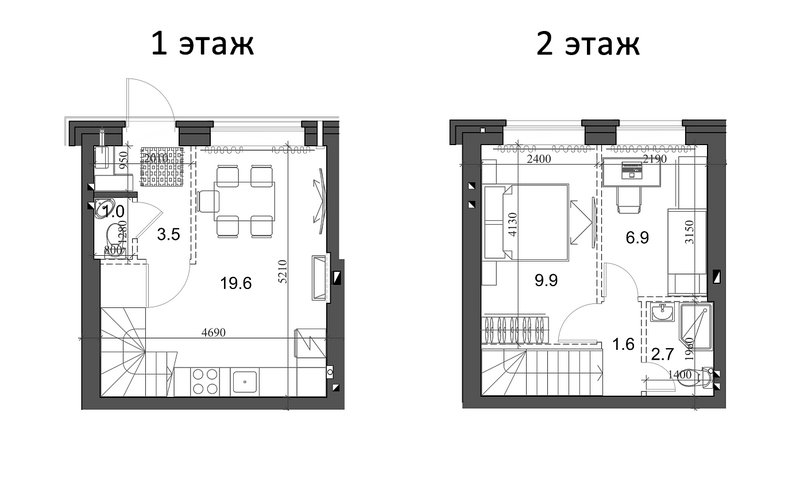 Планировка таунхаус 46.09 м² в ЖК «Коттеджный поселок Березки Элитный»