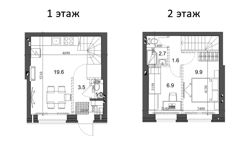 Планировка таунхаус 46.09 м² в ЖК «Коттеджный поселок Березки Элитный»
