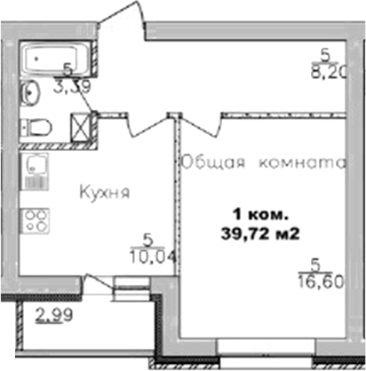 Планировка 1-к.кв 38.22 м² в ЖК «Дивногорский»