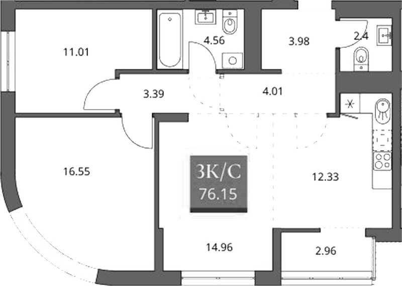 Планировка 4е-к.кв 73.19 м² в ЖК «Беринг»