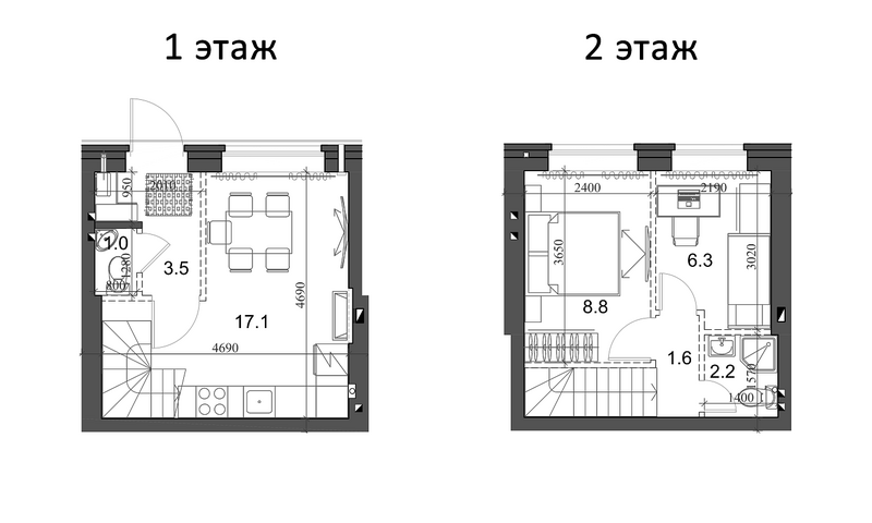 Планировка таунхаус 41.30 м² в ЖК «Коттеджный поселок Березки Элитный»
