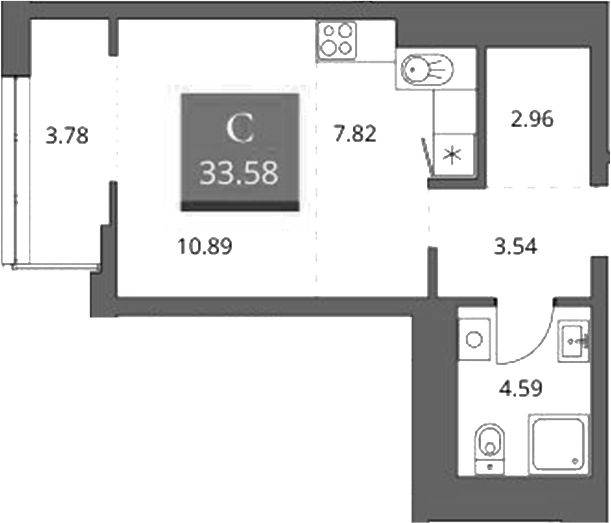 Планировка студии 29.80 м² в ЖК «Беринг»