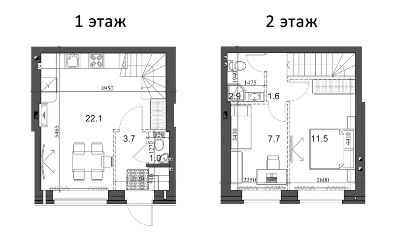 Планировка таунхаус 48.21 м² в ЖК «Коттеджный поселок Березки Элитный»