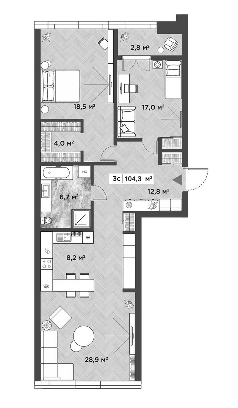 Планировка 3е-к.кв 101.10 м² в ЖК «Берлин»