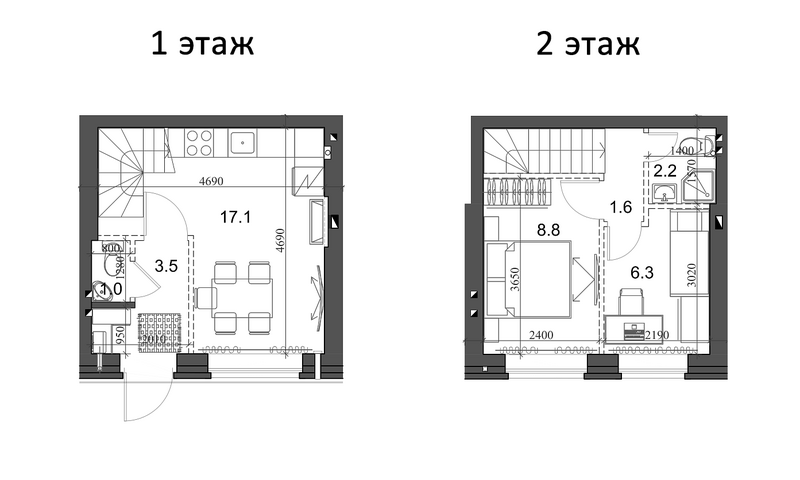 Планировка таунхаус 41.30 м² в ЖК «Коттеджный поселок Березки Элитный»