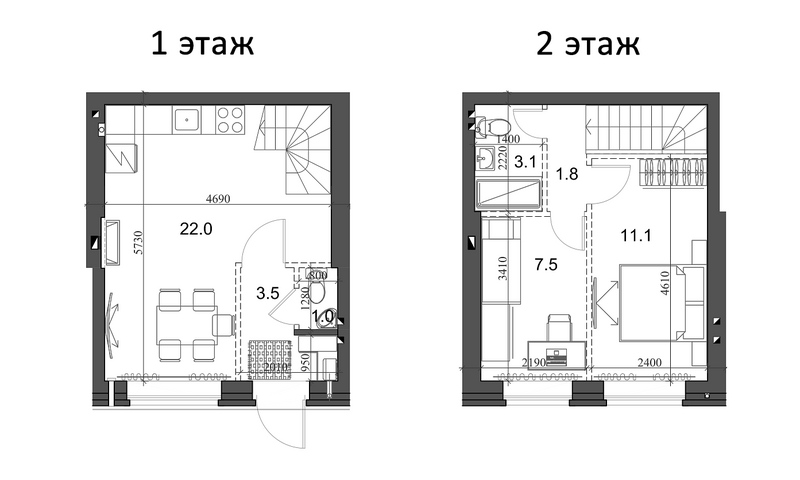 Планировка таунхаус 50.86 м² в ЖК «Коттеджный поселок Березки Элитный»