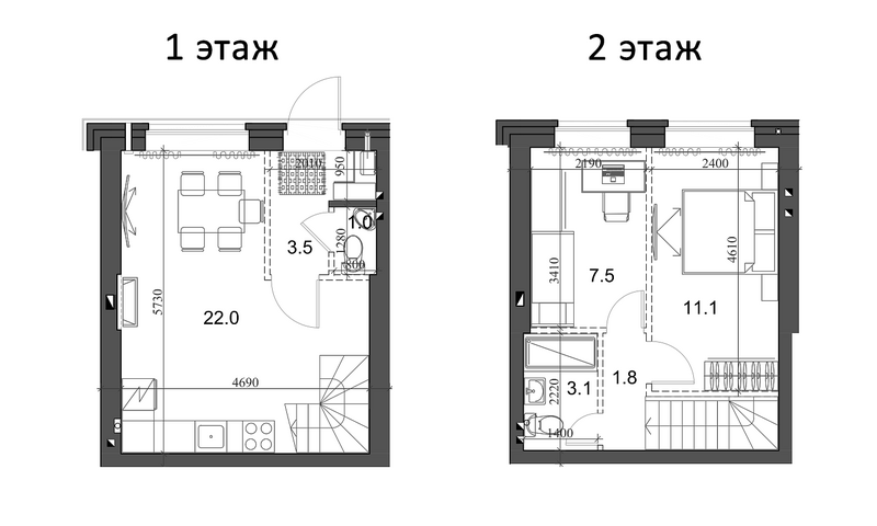 Планировка таунхаус 50.86 м² в ЖК «Коттеджный поселок Березки Элитный»
