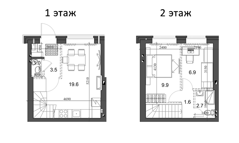 Планировка таунхаус 46.08 м² в ЖК «Коттеджный поселок Березки Элитный»