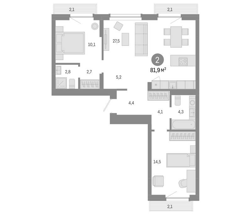 Планировка 3е-к.кв 75.60 м² в ЖК «Лебедевский»