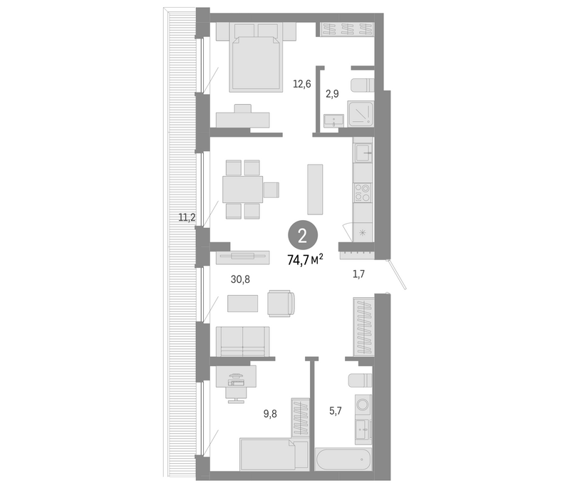 Планировка 3е-к.кв 63.50 м² в ЖК «Лебедевский»