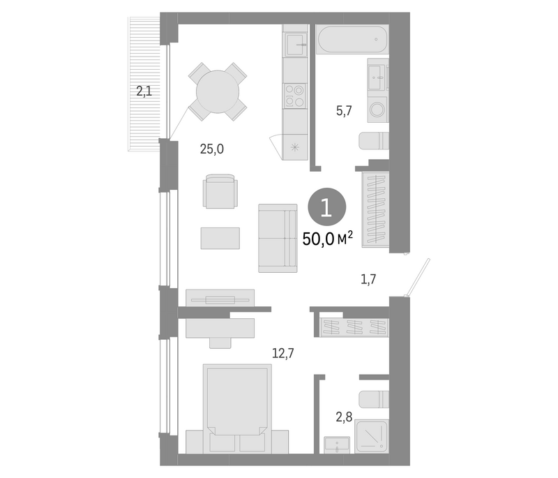 Планировка 2е-к.кв 47.90 м² в ЖК «Лебедевский»