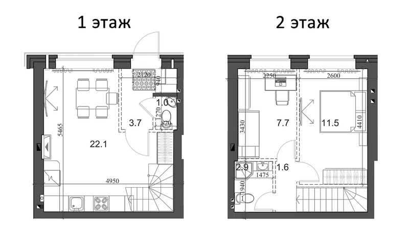 Планировка таунхаус 48.21 м² в ЖК «Коттеджный поселок Березки Элитный»