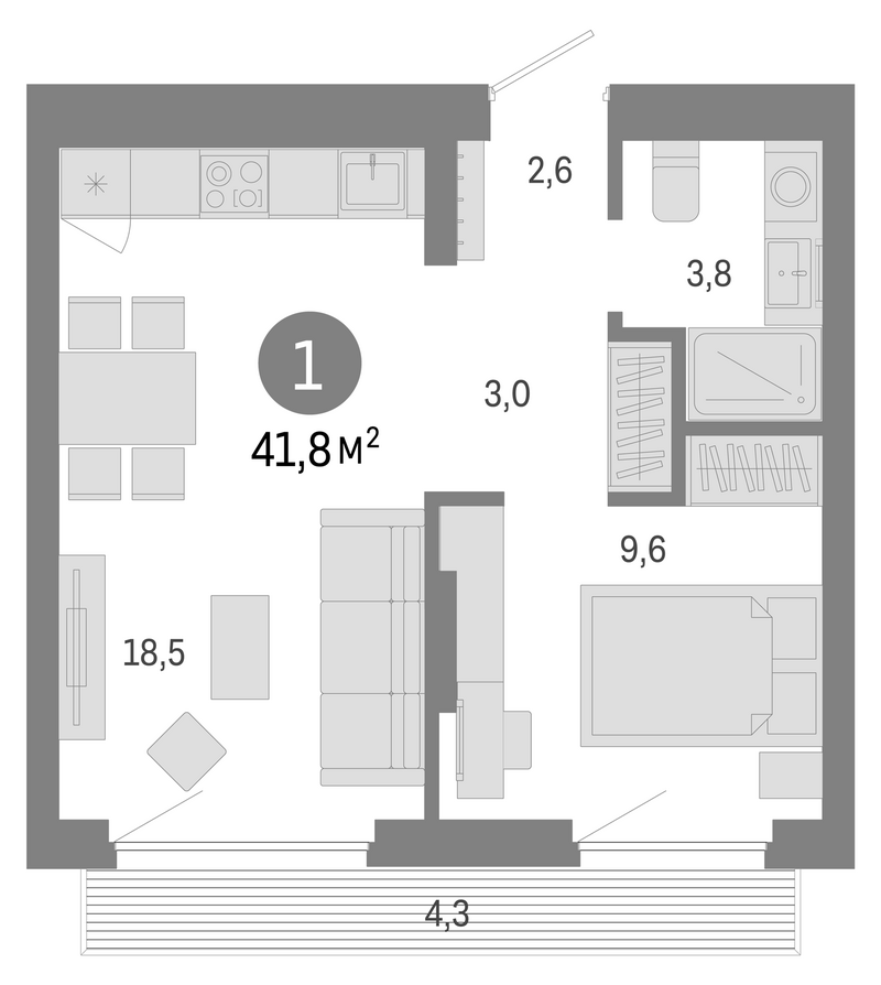 Планировка 2е-к.кв 37.50 м² в ЖК «Лебедевский»