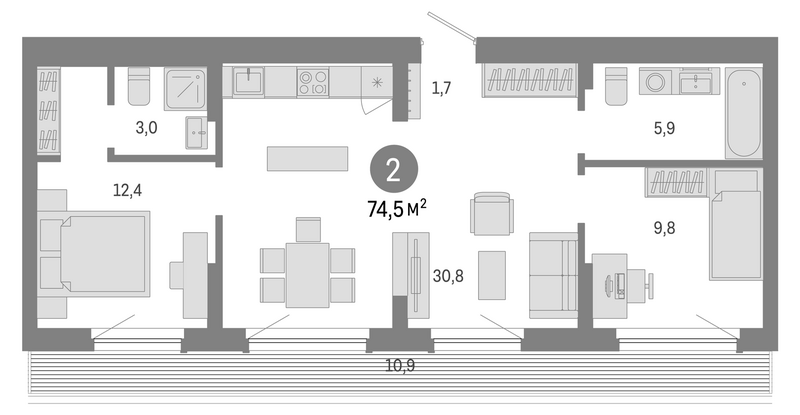 Планировка 3е-к. квартира 63.60 м² в ЖК «Лебедевский»