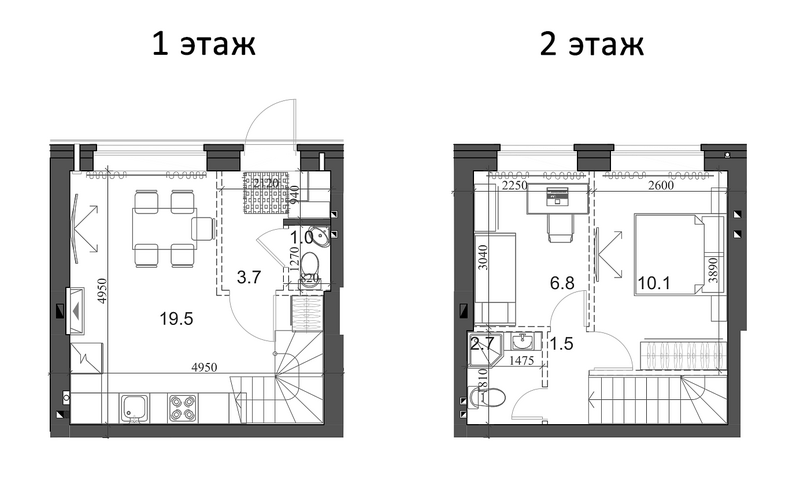 Планировка таунхаус 46.09 м² в ЖК «Коттеджный поселок Березки Элитный»