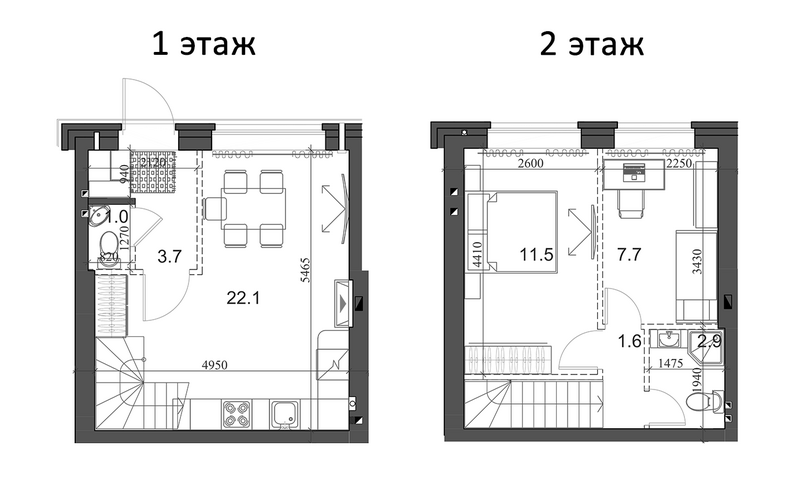 Планировка таунхаус 48.21 м² в ЖК «Коттеджный поселок Березки Элитный»