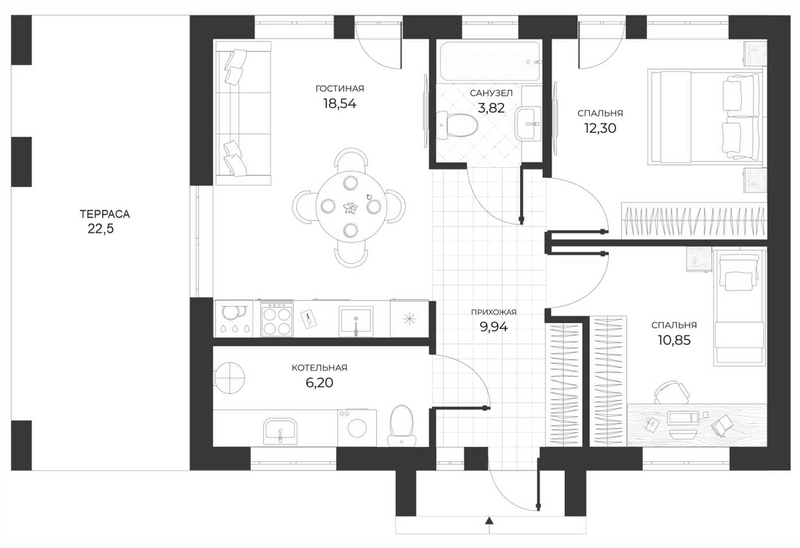 Планировка коттеджи 60.00 м² в ЖК «Коттеджный поселок Июль»