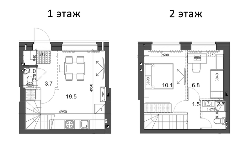 Планировка таунхаус 46.09 м² в ЖК «Коттеджный поселок Березки Элитный»