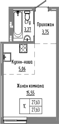 Планировка студии 27.63 м² в ЖК «Базилик»