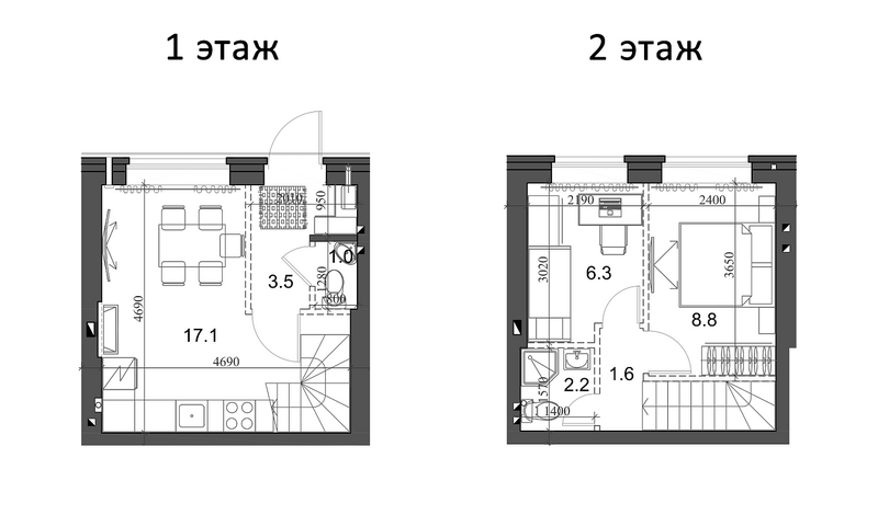Планировка таунхаус 41.30 м² в ЖК «Коттеджный поселок Березки Элитный»