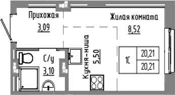 Планировка студии 20.21 м² в ЖК «Базилик»