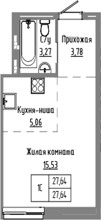 Планировка студии 27.64 м² в ЖК «Базилик»