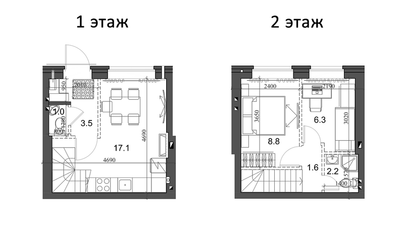 Планировка таунхаус 41.30 м² в ЖК «Коттеджный поселок Березки Элитный»