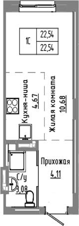 Планировка студии 22.54 м² в ЖК «Базилик»