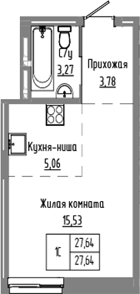 Планировка студии 27.64 м² в ЖК «Базилик»
