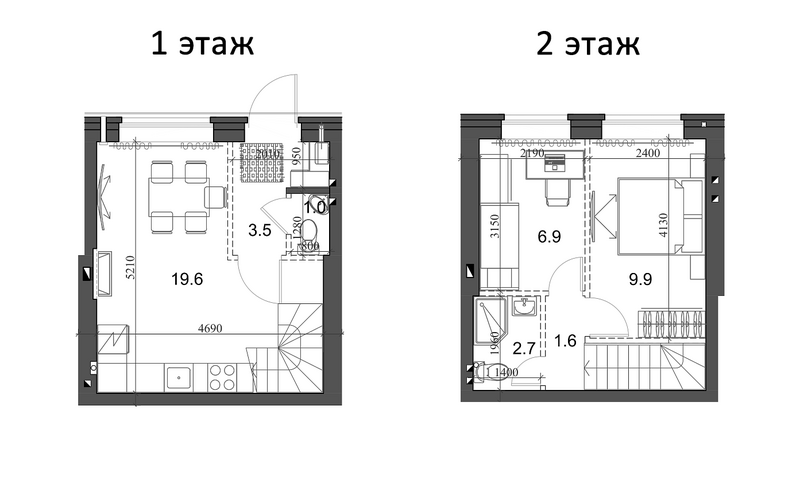 Планировка таунхаус 46.08 м² в ЖК «Коттеджный поселок Березки Элитный»