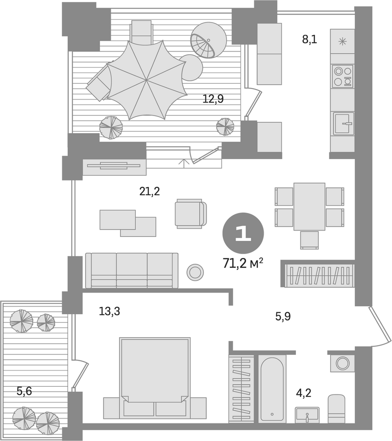 Планировка 2е-к.кв 56.62 м² в ЖК «Пшеница»