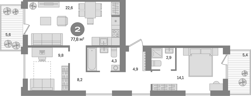 Планировка 3е-к.кв 74.50 м² в ЖК «Пшеница»