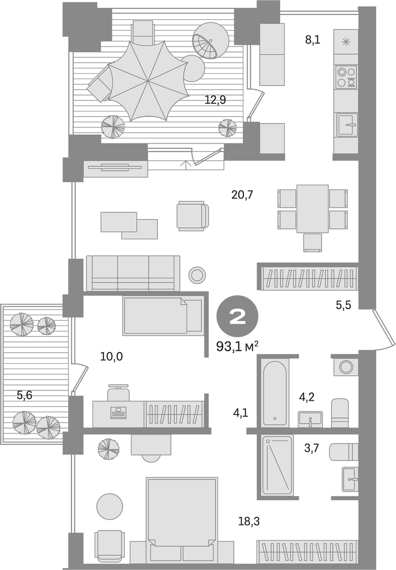 Планировка 3е-к. квартира 78.02 м² в ЖК «Пшеница»