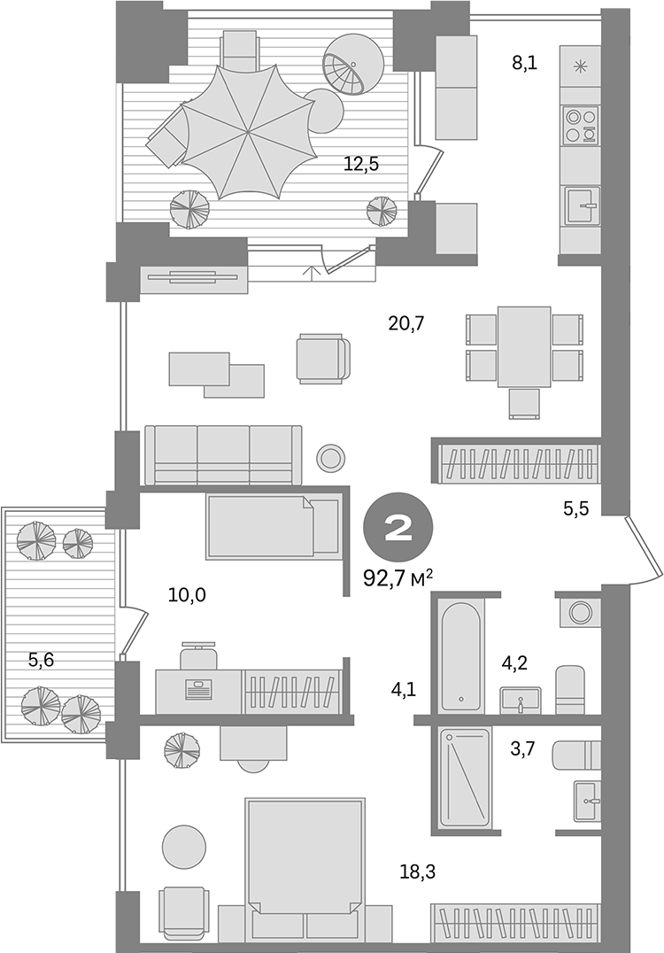 Планировка 3е-к.кв 78.02 м² в ЖК «Пшеница»