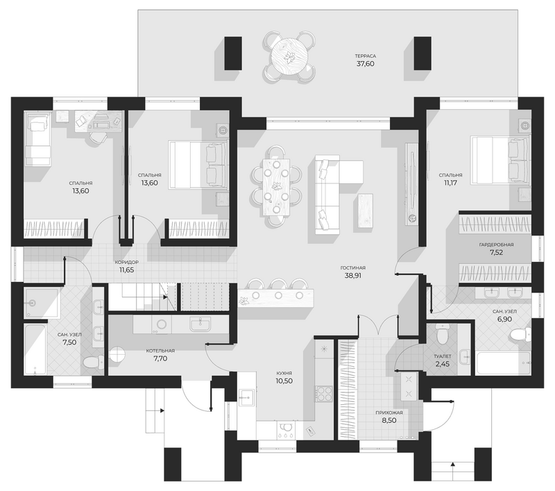 Планировка коттеджи 170.00 м² в ЖК «Коттеджный поселок Салаир Парк»