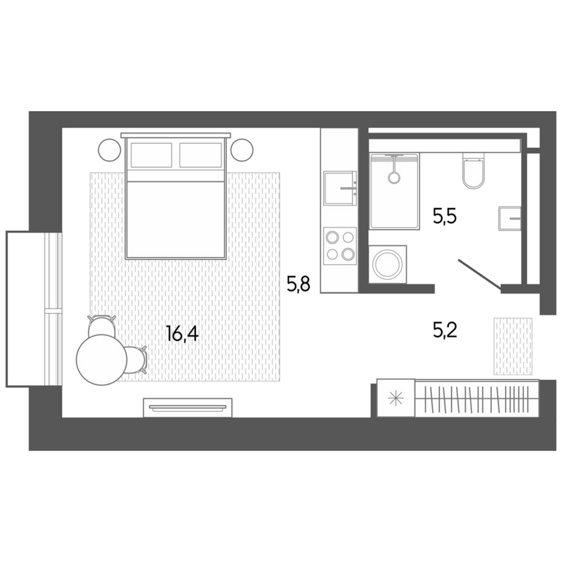 Планировка студии 32.96 м² в ЖК «Карлуу. Карлушка»