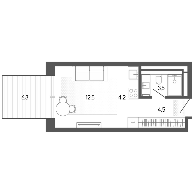 Планировка студии 24.67 м² в ЖК «Карлуу. Карлушка»