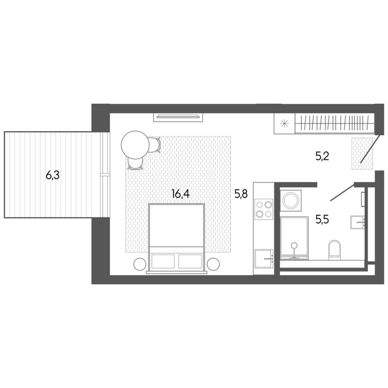 Планировка студии 33.09 м² в ЖК «Карлуу. Карлушка»