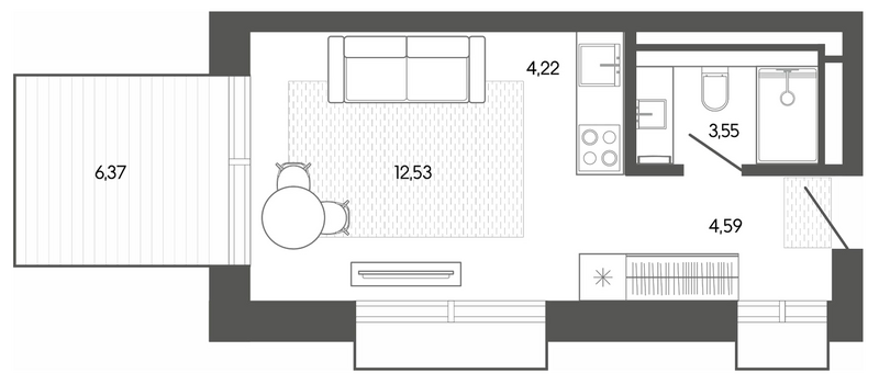 Планировка студии 25.25 м² в ЖК «Карлуу. Карлушка»