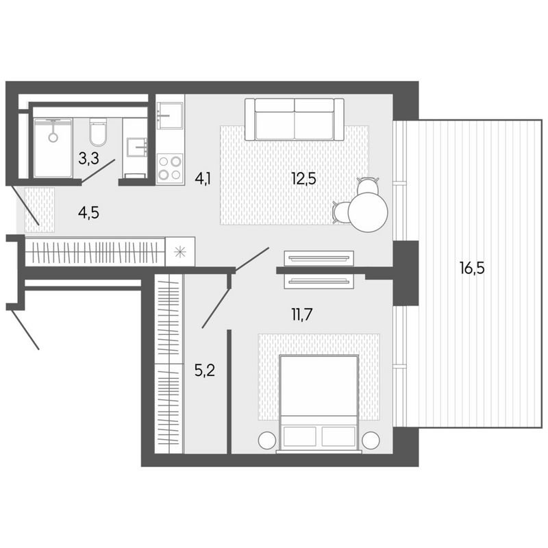 Планировка студии 41.11 м² в ЖК «Карлуу. Карлушка»