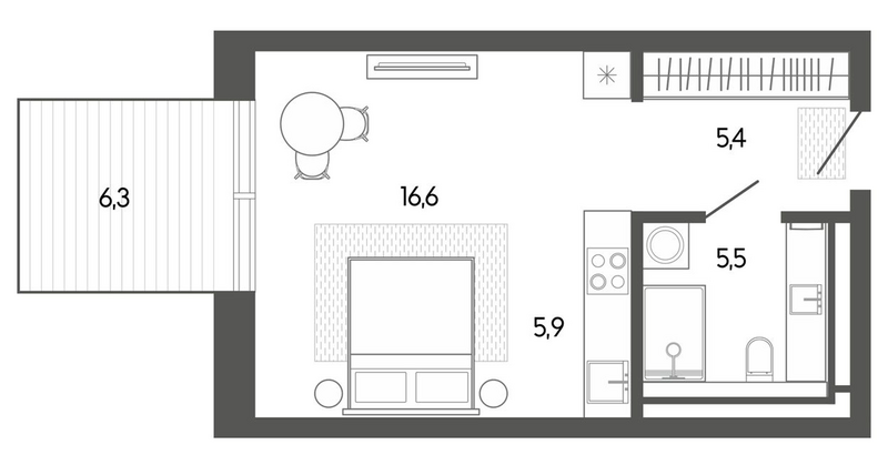 Планировка студии 33.60 м² в ЖК «Карлуу. Карлушка»