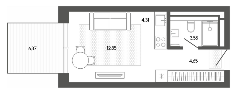 Планировка студии 25.43 м² в ЖК «Карлуу. Карлушка»