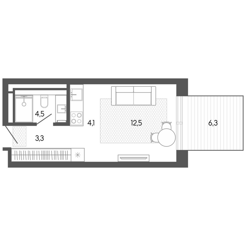 Планировка студии 24.67 м² в ЖК «Карлуу. Карлушка»
