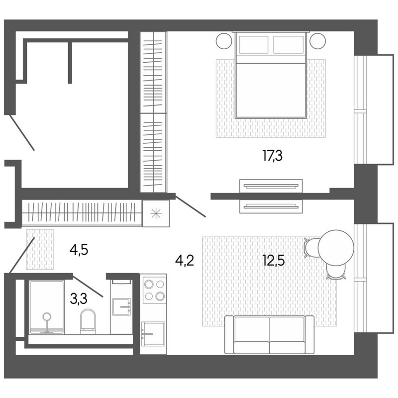 Планировка студии 41.93 м² в ЖК «Карлуу. Карлушка»