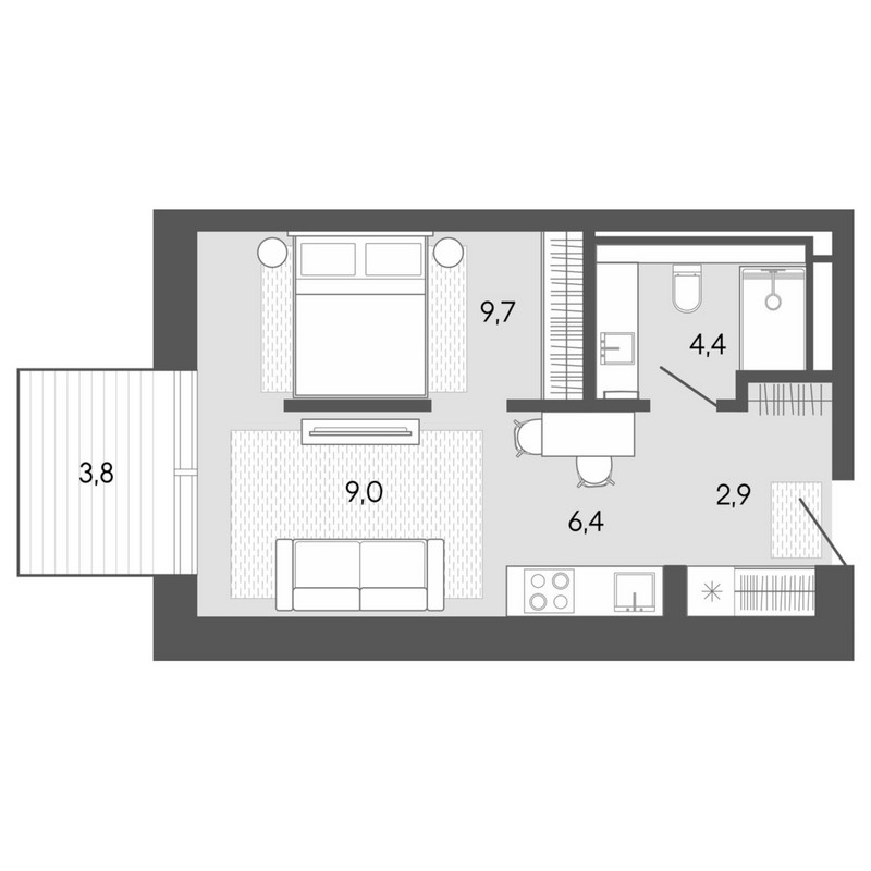 Планировка студии 32.66 м² в ЖК «Карлуу. Карлушка»